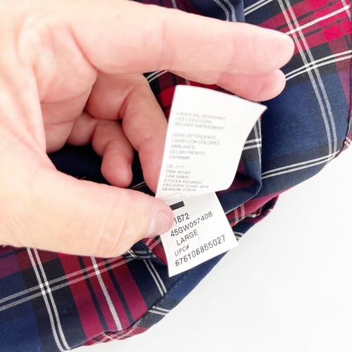 Izod Mens Plaid Button-Down Long Sleeve Shirt L/G Red Navy Cotton Blend Western - Picture 3 of 12