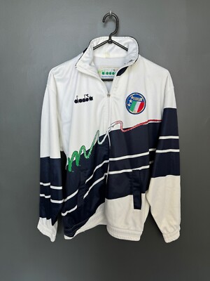 Veste D'entraînement Diadora Italie 1990/1992, équipe Nationale De Football, Taille S, Blanc, Manches Longues