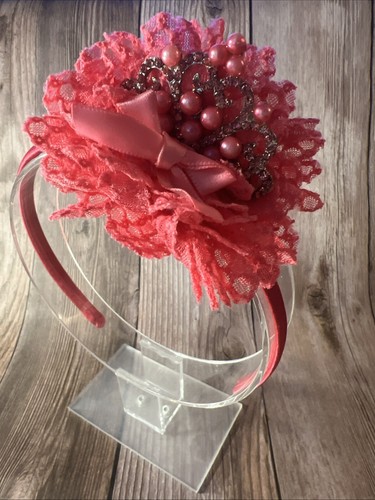 HeadBand Princess Crown Girls Hair Accessories Dress Up Pink Pearl Bow - Picture 4 of 4