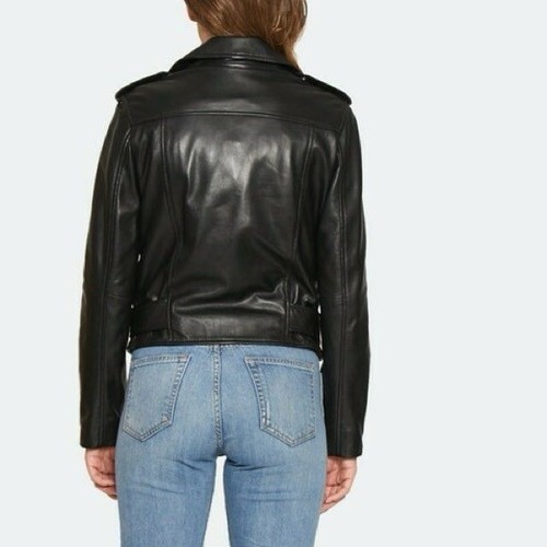 NWT Walter Baker Allison Leather Belted Moto Biker Jacket Black Smooth Sz XL - Picture 3 of 15