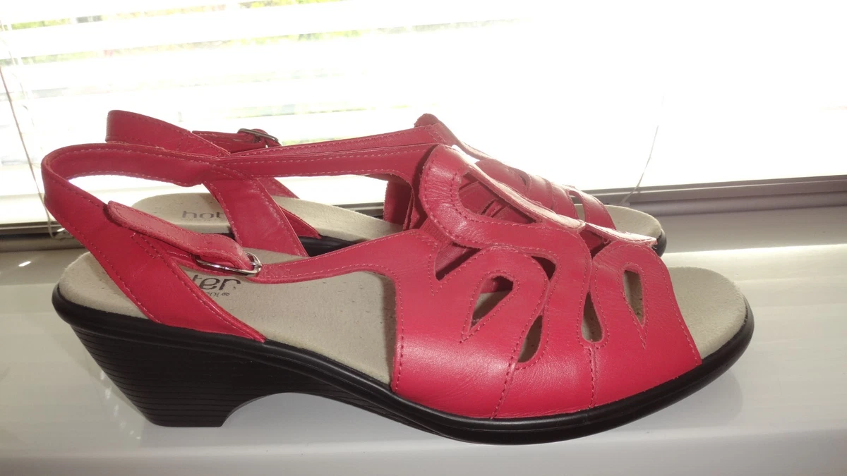 Hotter Crystal Leather Sandals EXF Slingback Mid Wedge Coral UK 8