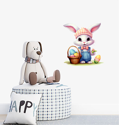 Wandbild Osterhase Hase Ei Blume bunt Van Vinyl Aufkleber Abziehbilder a7570