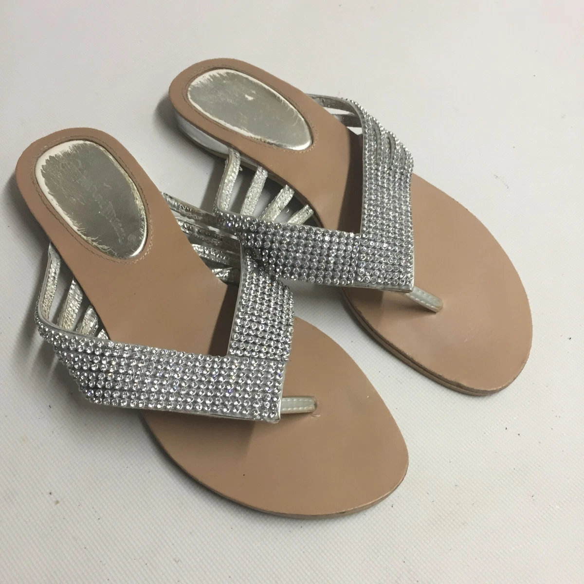 Women Nature Breeze Light Tan Silver Rhinestone Sandals Flip Flop
