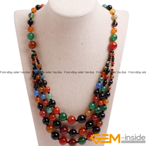 8-12mm Gemstone Round Beaded Fashion Long Necklace For Women 19 Inch Handmade AU - Foto 58 di 82