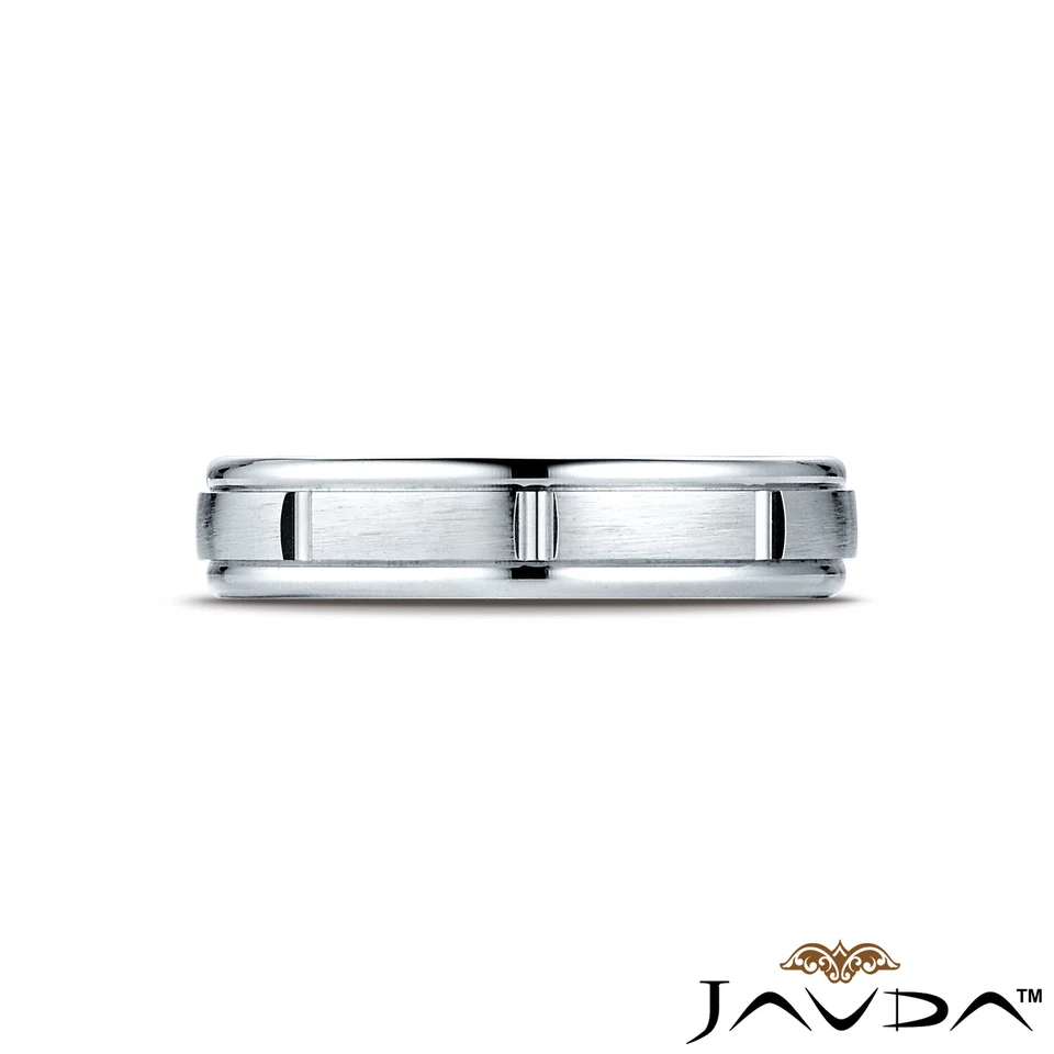 Satin Center Cut Round Edge Ring 4mm Man Men's Women's Wedding Band 14k Gold - Image 3 of 4