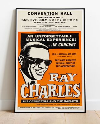 Ray Charles At Convention Hall 1968 Concert Tour Photo / Poster Up To 36''