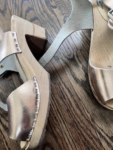 Swedish Clogs Low Heel Peep Toe Rose Gold Leather by Lotta from Stockholm Size 8 - Picture 4 of 8