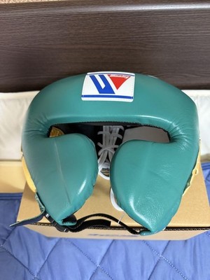 Winning Boxing Head Gear FG-2900 L Green & Gold Face Guard Type Authentic NEU