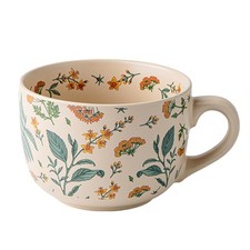 24 oz Ceramic Soup Mug with Lid Handle, Ideal Gift Summer Floral
