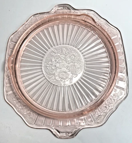 Mayfair Pink by Anchor Hocking Glass Footed Cake Plate 1 1/4" x 10 1/8" x 11 1/8