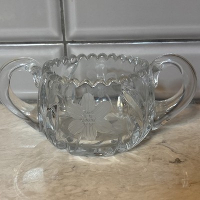 Antique American Brilliant Period Cut Glass Sugar Dish Flower Design