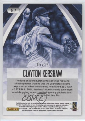 Convención Nacional Panini 2015 VIP Gold Wave Prizm/15 Clayton Kershaw #62 - Imagen 2 de 3