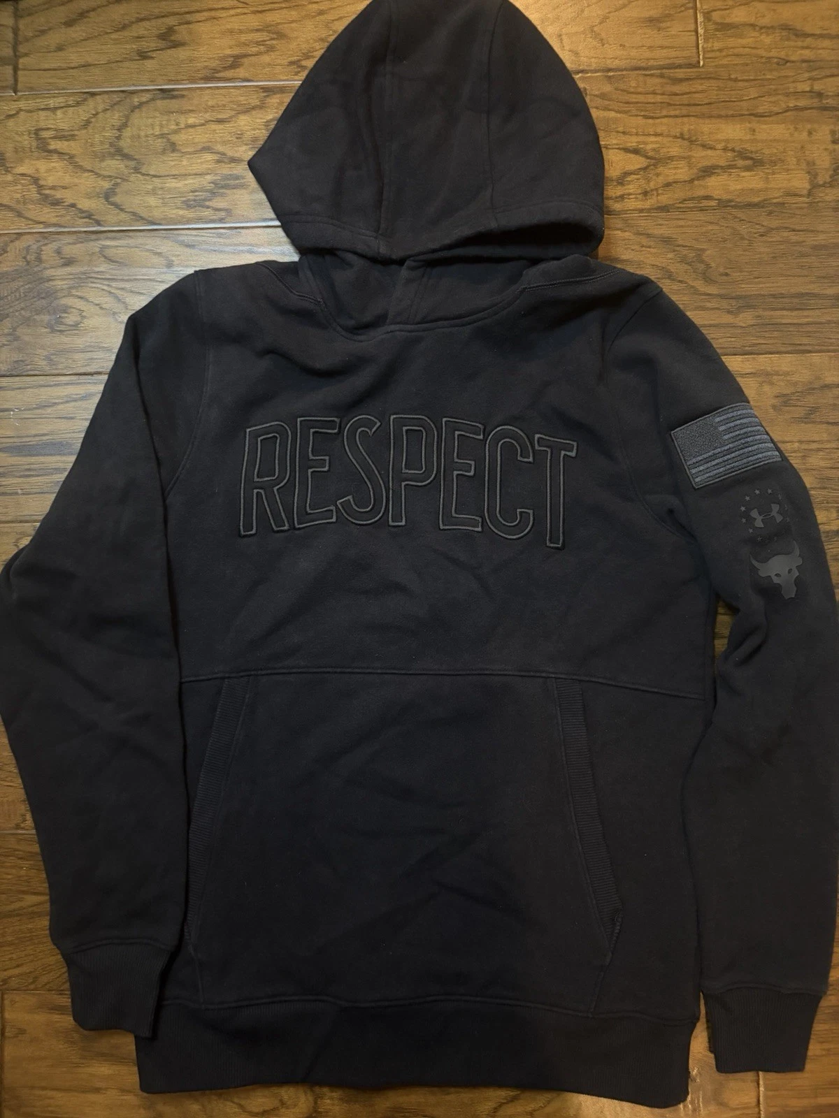 Under Armour Project Rock Hoodie Men Small Black Threadborne Sweatshirt Respect