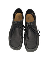 Clarks Wallabee Oxford Women 8.5M Originals Shoes Black Suede Moc Toe Lace Up