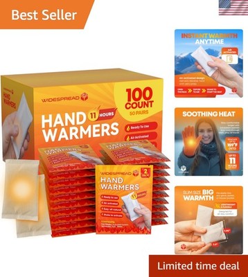 Hand Warmers Disposable 50 Pairs 100 Warmers 11+ Hour Air-Activated Hot Hands...