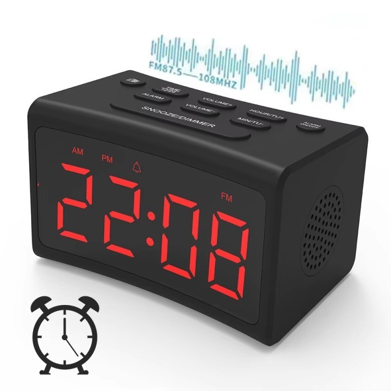 LED Digital Alarm Clock Large Display FM Radio Bedroom Bedside Desk Clock