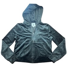 Y2K Juicy Couture Velour Hoodie Zip Up Jacket Women's Size M Black Crown Logo