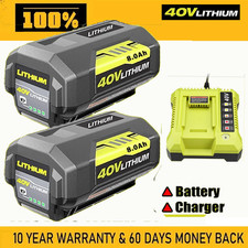 2X 8.0Ah Battery 40 Volt for Ryobi 40V Lithium OP40602 Battery with LED/Charger