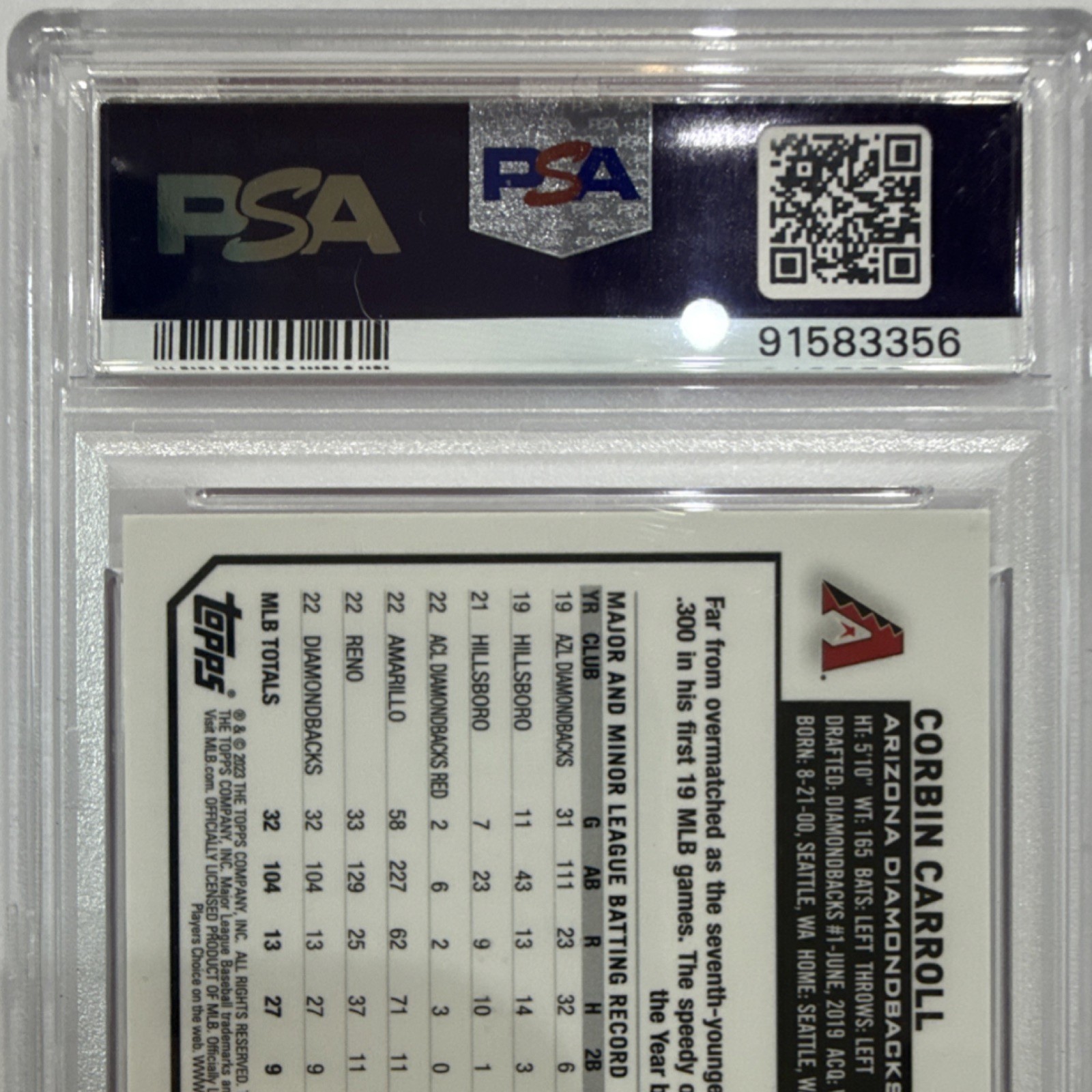 Topps 2023 Chrome Corbin Carroll Magenta Speckle 72 /350 PSA 8 Diamondbacks view 7
