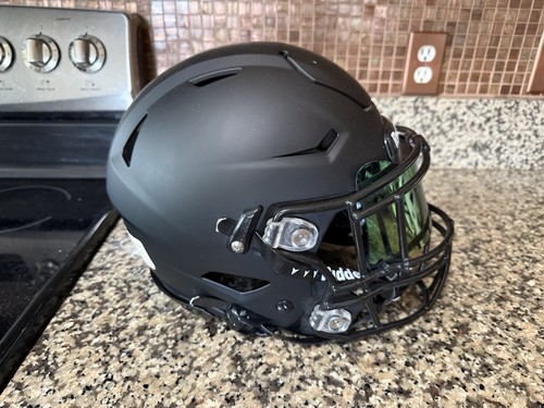Riddell SpeedFlex Football Helmet Matte Flat Black OUT w/ Facemask & Visor Adult - Picture 3 of 10
