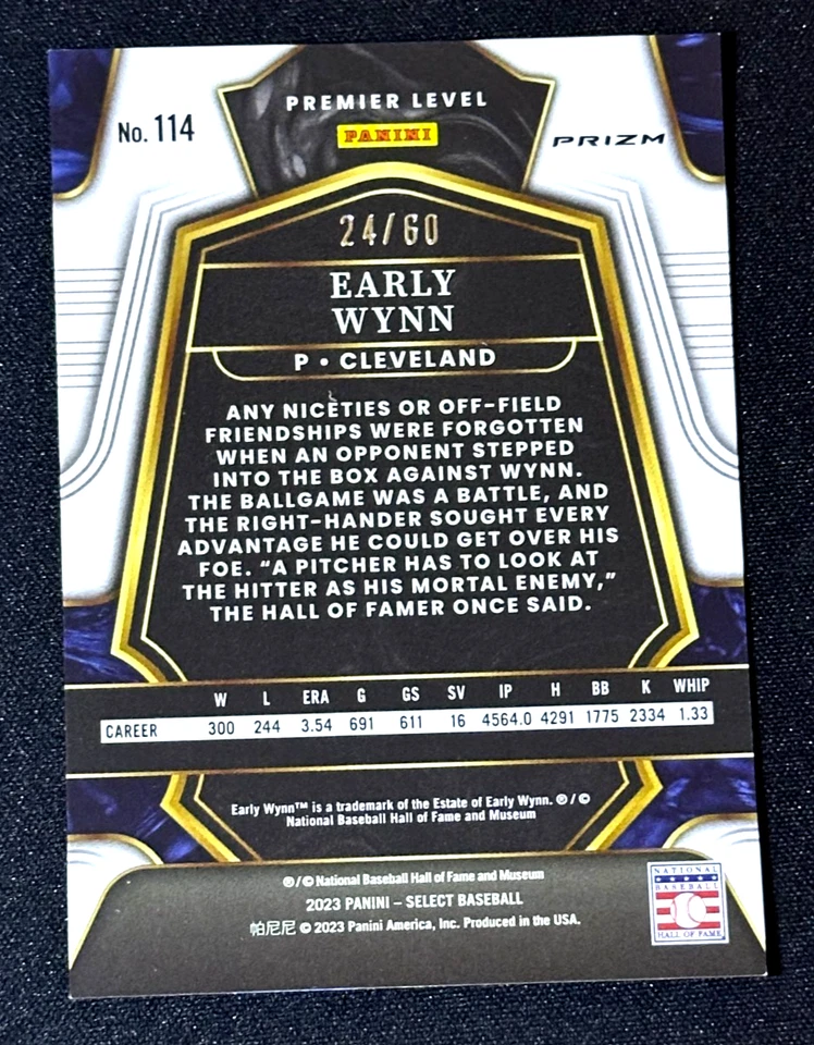 2023 Select Baseball Premier Level Prizm #114 Early Wynn Green White Purple /60 - Image 2 of 2