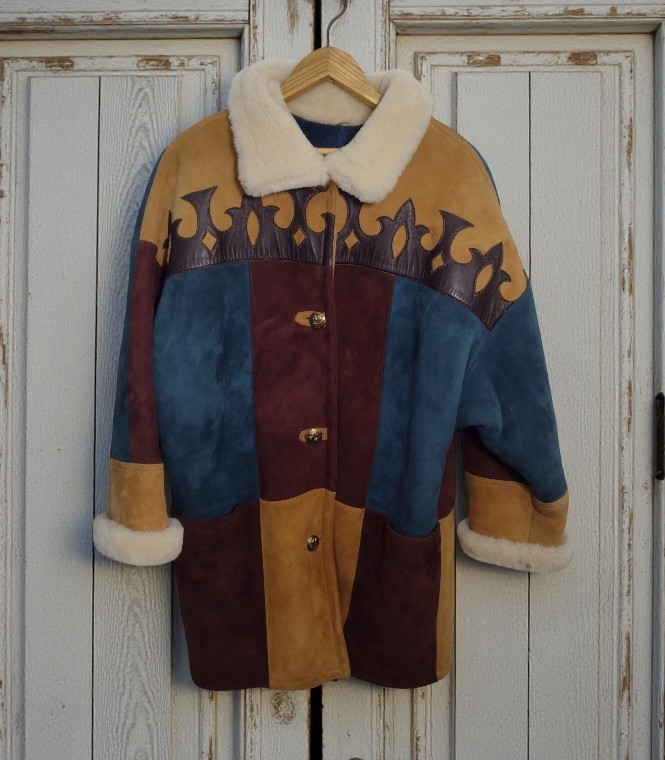 Rosa Mori Suede Shearling Patchwork Coat Boho Wes… - image 1