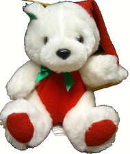 CHRISTMAS Small White-Red Mini 6" Teddy Bear Plush w/Hat Bow BEST MADE TOYS 1043