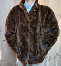 giacca vintage lusso vera vera pelliccia di visone marrone lucido 14 L 44
