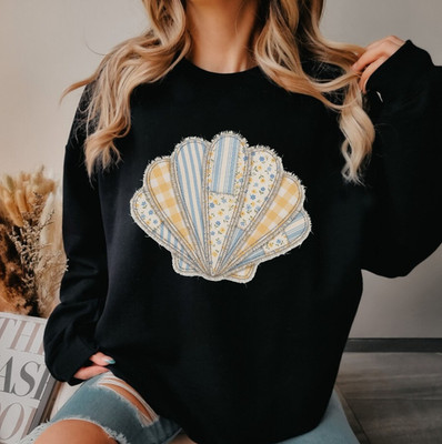 Aesthetic Seashell Printed Jumper - Coastal Retro Ocean Theme Unisex Sweatshirt