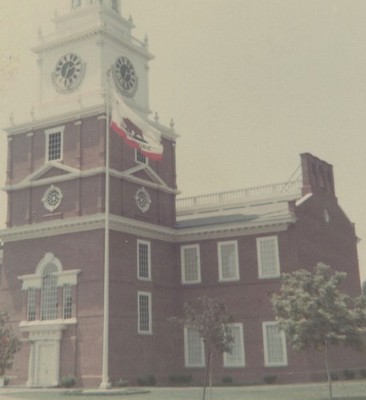1960s Brick Clock Tower California Flag Historic Building Architecture