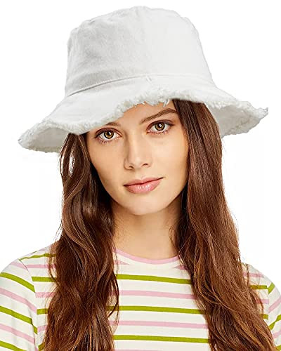 Bucket-Hat-Distressed Washed-Cotton Summer-Sun-Hat Solid Wide 7-7 1/4 White - Picture 2 of 6