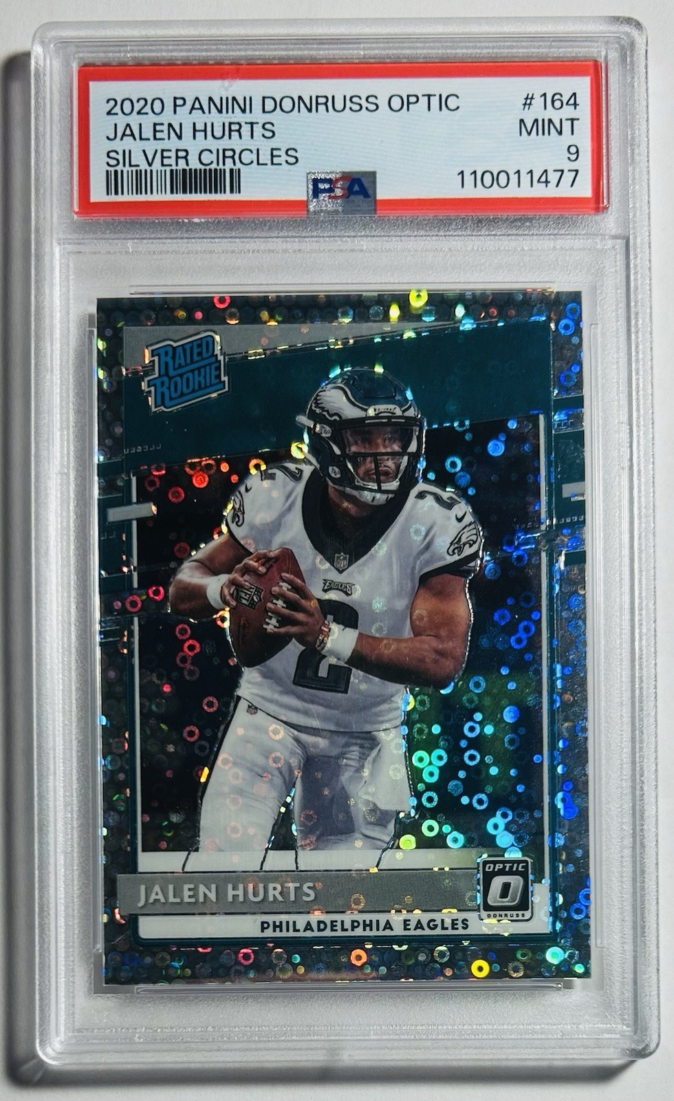 PSA 9 JALEN HURTS 2020 Donruss Optic 164 RC Silver Circles Disco /125 Eagles SB