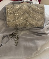 Pearl And Rhinestone Silver And White Purse, Can Be Worn As A Clutch Or Shld Pur