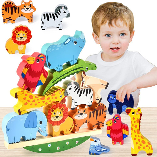 Maxricus Montessori Toys for 1 2 3 Year Old Boys Girls Gifts - Wooden Animal Toy