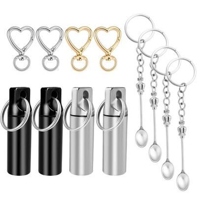 12pc Mini Keychain Pill Box Set - Waterproof Aluminum Medicine Organizer for Tra
