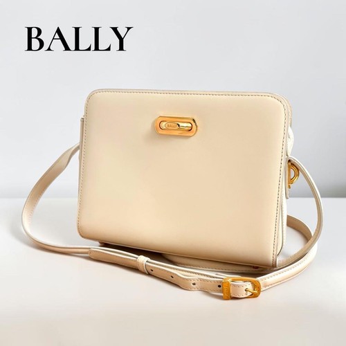 BALLY Old Leather Shoulder Bag White Gold Hardware 18a