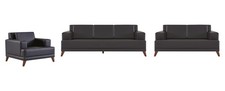 Sitzm&ouml;bel Sofa-Set 3-Sitzer 2-Sitzer Sessel Modern Schwarz Ledersofas