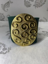 VTG Stretch Belt Green Ornate Gold Buckle Dynasty Fashion Chic Classy Sm/Med