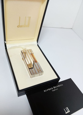 Working Dunhill Rollagas lighter silver gold with box