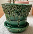 Vintage McCoy dark green quilted flower pot.