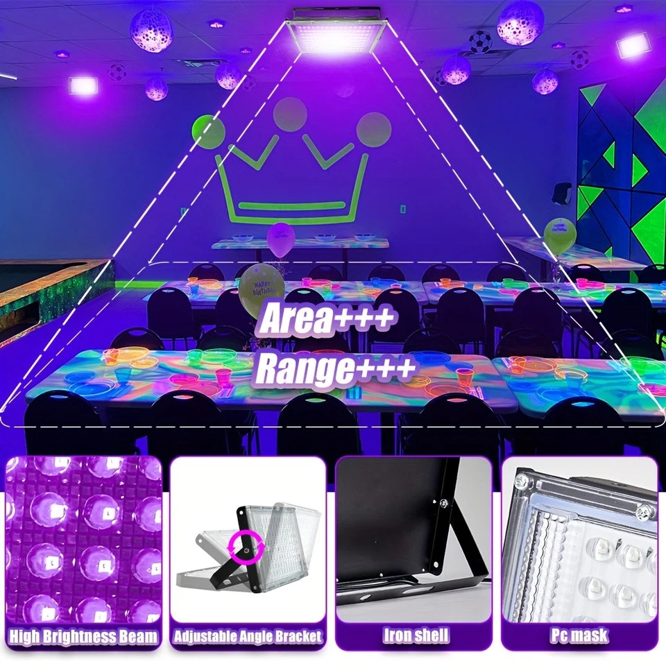 1-4X UV Black Light 100W Bar UV LED Stage Blacklight Party DJ Club for Halloween - Image 3 of 4