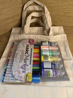 Tulip Fabric Markers Multi-Colored Fine Tip Markers, Paint, And Two Canvas Totes