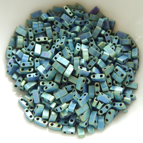 Halbe Tila Zweiloch Perlen - Matt Metallic Blau Grün Iris - 5 Gramm Miyuki - Bild 1 von 1