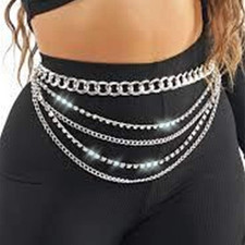 Silver Chain Belt Rhinestone Waist Chains Boho Belly Body Chain Jewelry for Wome
