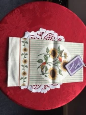SUN FLOWER/BIRD DESIGN TEA TOWEL BY STEVENS LINEN 100% LINEN