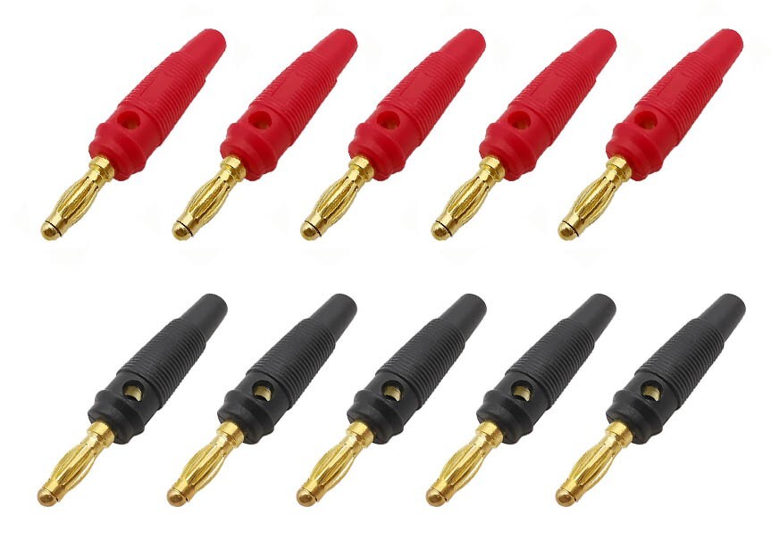 Bananenstecker 4mm (10 Paar) – Schrabbar, Rot/schwarz, Für Lautsprecher & Audio