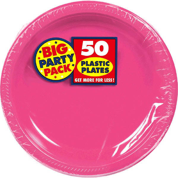 Big Party Pack Large Lunch Plastic Plates Bright Pink for sale online eBay
