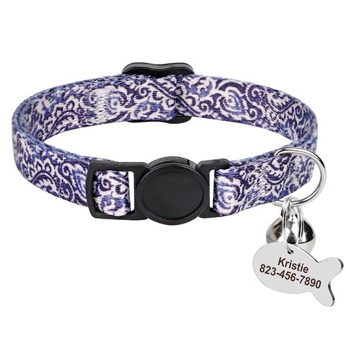 Breakaway Personalizado Gatito Gato Collar Grabado Nombre Identificación Etiqueta Ajustable con Campana - Imagen 3 de 22