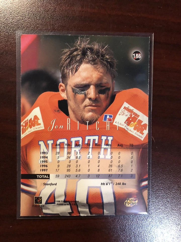 1998 PLAYOFF PRESTIGE HOBBY GOLD BLANK SERIAL PROOF #186 JON RITCHIE RAIDERS RC - Image 2 of 2