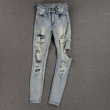 American Eagle Size 00 Hi Rise Jegging Super Stretch X Destroyed Jeans Light